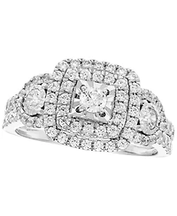 Macy's Diamond 3-Stone Halo Ring (1 ct. t.w.) in 10k White Gold