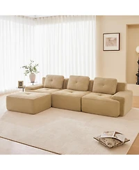 Streamdale Furniture Modern L-Shaped Corduroy Sectional Sofa with Movable Ottoman