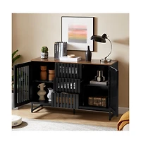 Casainc Storage Cabinet with Slatted Grille Striped 3 Drawer and 4 Shelves