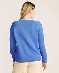 Lands' End Women's Drifter Embroidered Raglan Crew Neck Sweater