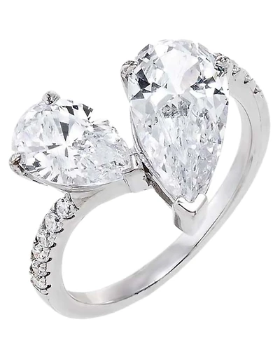 by Adina Eden Pave Graduated Rhodium Plated Double Teardrop Ring