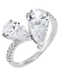 by Adina Eden Pave Graduated Rhodium Plated Double Teardrop Ring