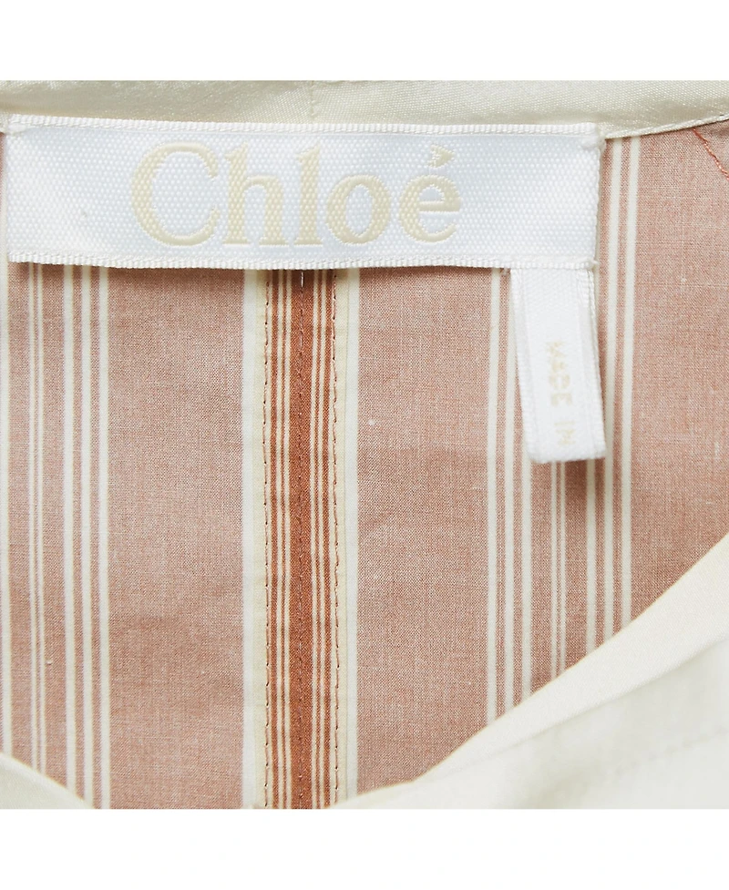Pre-Owned Chloe Women's Brown Stripe Print Silk Neck Tie Up Top