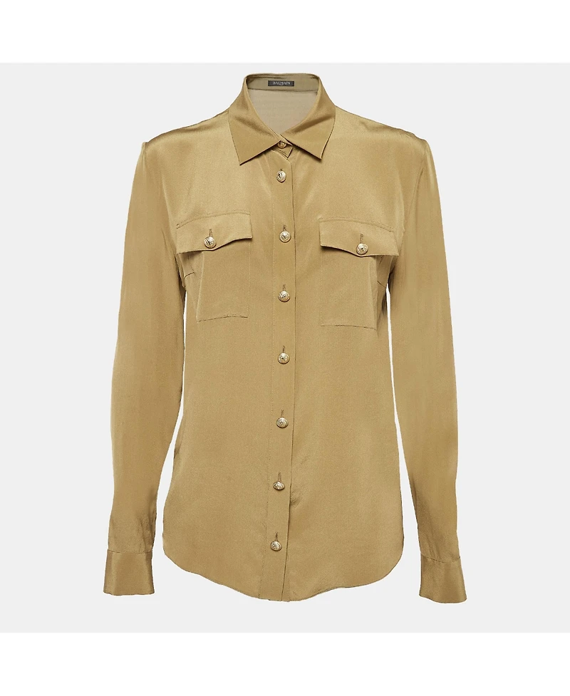 Pre-Owned Balmain Women's Green Silk Long Sleeve Shirt