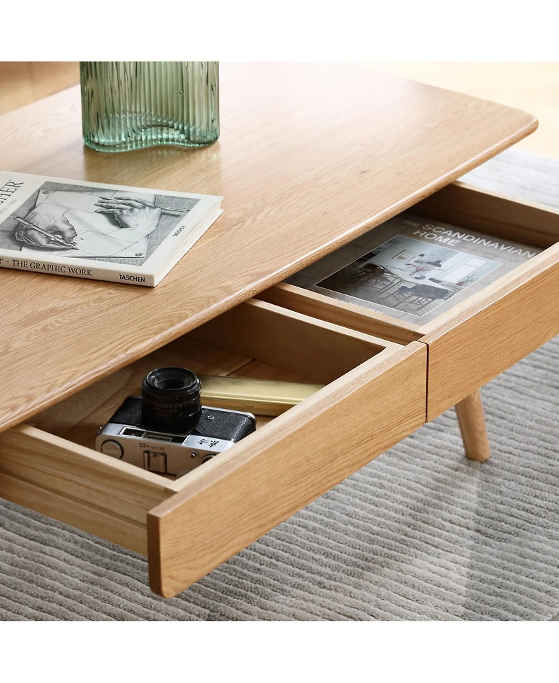 sumyeg Solid Wood Center Table with Storage Shelf in Natural Finish