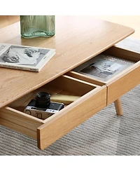 sumyeg Solid Wood Center Table with Storage Shelf in Natural Finish