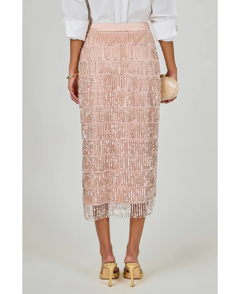 endless rose Women's Sequins Tassel Midi Skirt