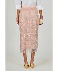endless rose Women's Sequins Tassel Midi Skirt