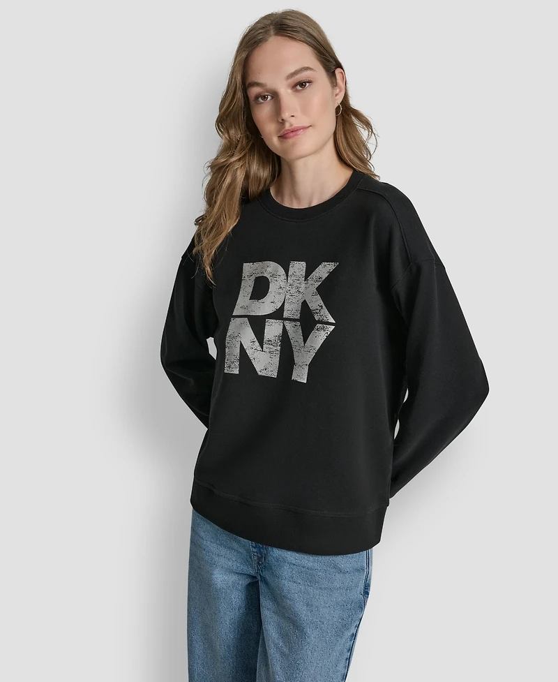 Dkny Jeans Women's Stacked Foil Logo Crewneck Sweatshirt
