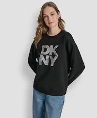 Dkny Jeans Women's Stacked Foil Logo Crewneck Sweatshirt