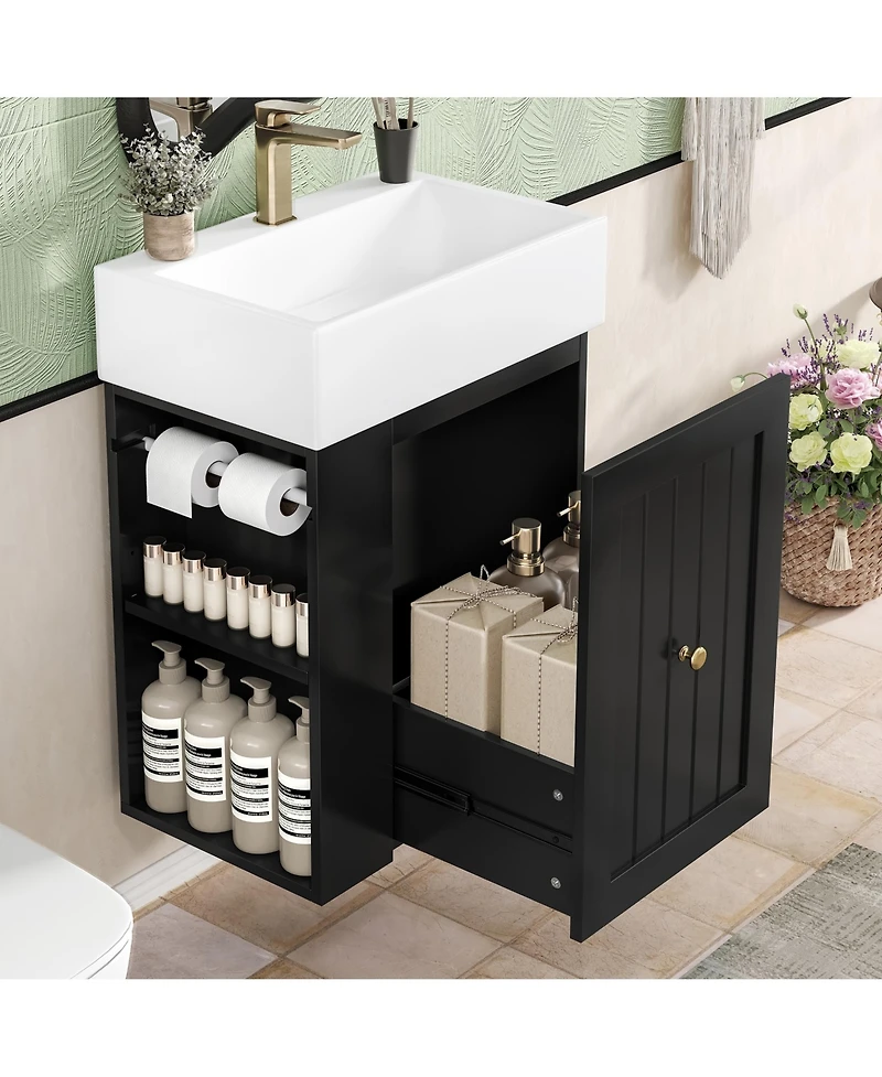 Casainc Bathroom Vanity with Ceramic Sink Storage Cabinet Drawer and Golden Handle
