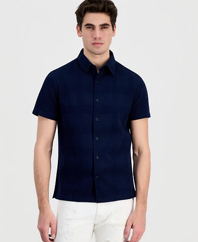 Guess Men's Cotton Castro Linear Woven Short-Sleeve Shirt