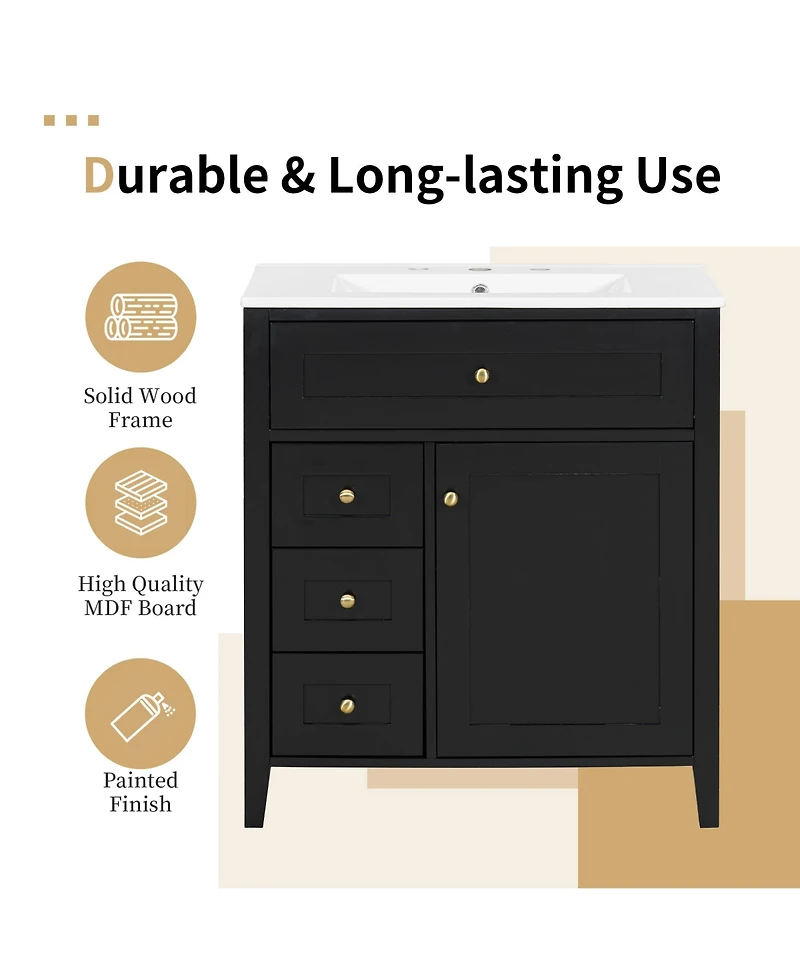 Casainc Bathroom Vanity with Sink 3 Drawers and Adjustable Shelf Freestanding Storage