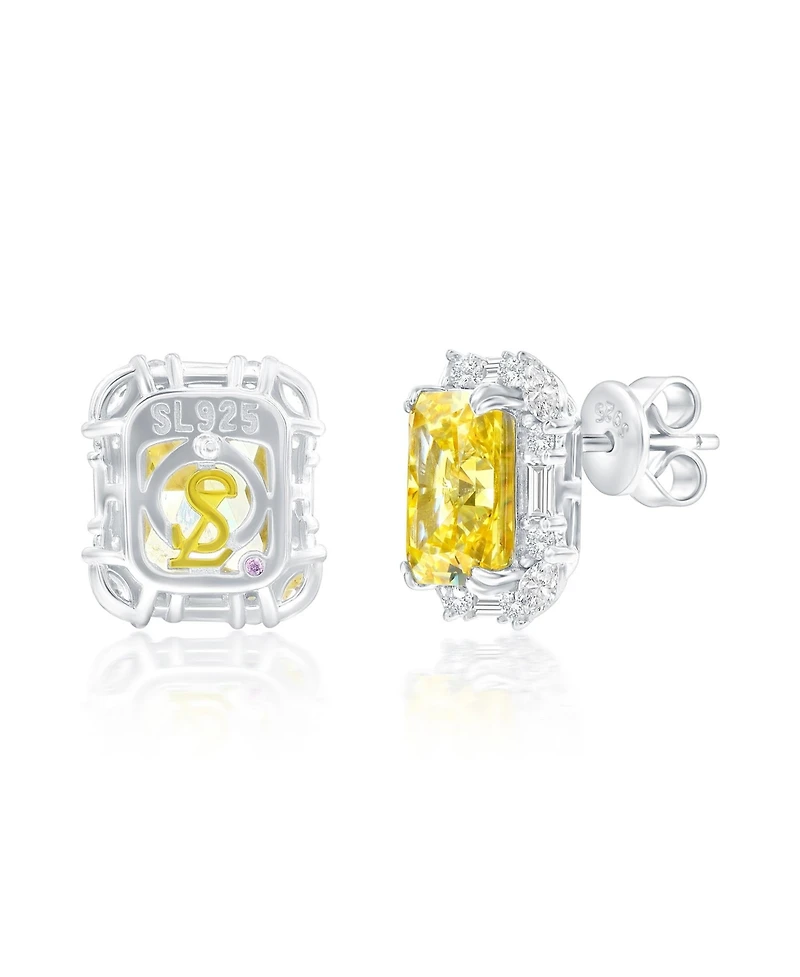 Suzy Levian New York Gala Collection Sterling Silver Firework Cut Cubic Zirconia Multi-Cut Cluster Halo Earrings