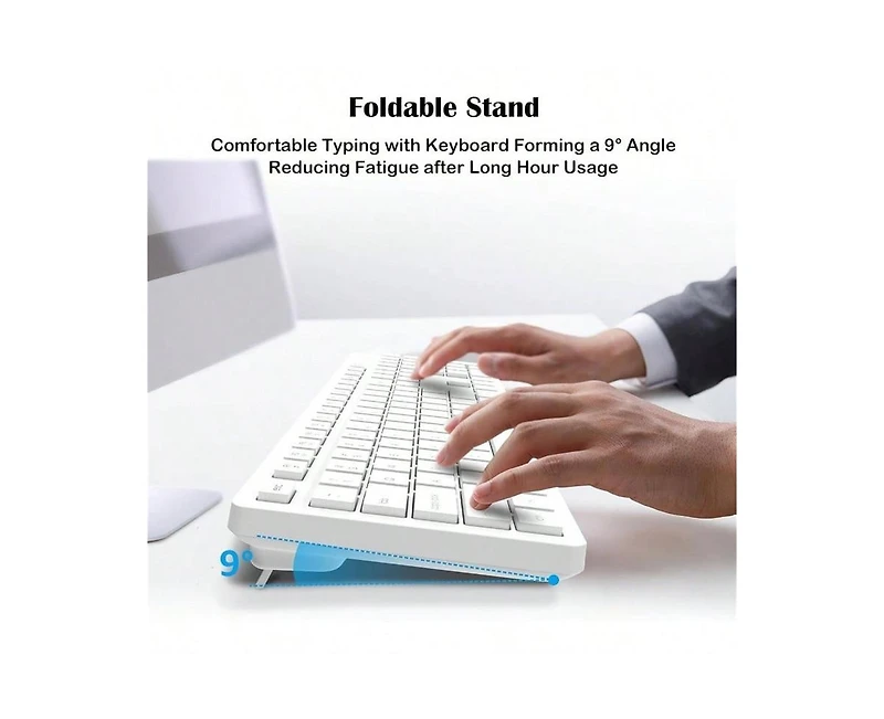 risokeys Wireless Keyboard & Mouse Combo – Full-Size, Silent, 2.4GHz, 2-in-1 Receiver, Compatible with Laptops – White