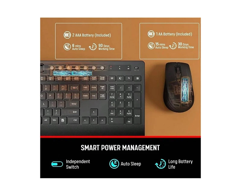 Wireless Keyboard and Mouse Combo - Full-Size Quiet Keyboard with Rest, Multimedia Keys, Power Switch, Compatible with Os, Pc, Laptop