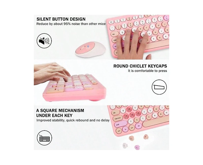 risokeys Wireless Keyboard and Mouse Combo, Typewriter Keyboard with Round Keycaps, 2.4GHz Wireless Keyboard Mouse