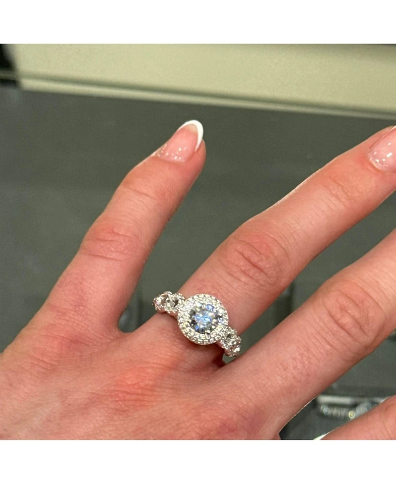 Suzy Levian New York Sterling Silver White Cubic Zirconia Pave Halo Center Stone Ring