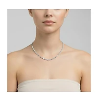 White Gold Plated Clear or Blue Sparkling Cubic Zirconia Tennis Chain Necklace