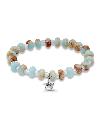 Macy's Green Agate Rondelle and Turtle Drop Beaded Stretch Bracelet