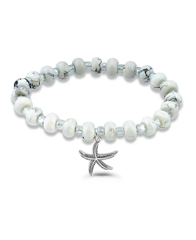 Macy's Howlite Rondelle and Starfish Drop Silver Plated Stretch Bracelet