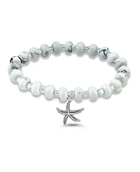 Macy's Howlite Rondelle and Starfish Drop Silver Plated Stretch Bracelet