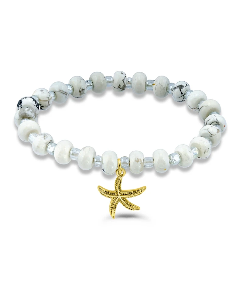 Macy's Howlite Rondelle and Starfish Drop Silver Plated Stretch Bracelet
