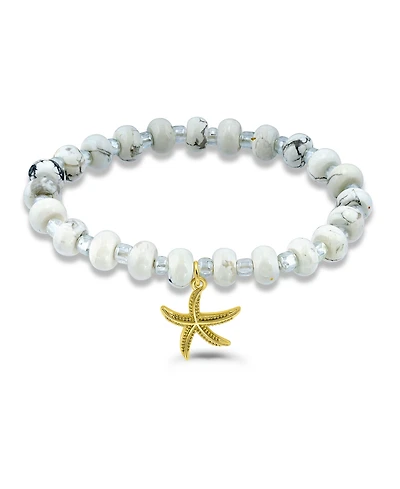 Macy's Howlite Rondelle and Starfish Drop Silver Plated Stretch Bracelet