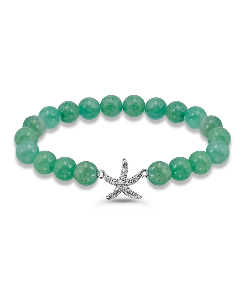 Macy's Aventurine Beads and Starfish Charm Silver Plated Stretch Bracelet