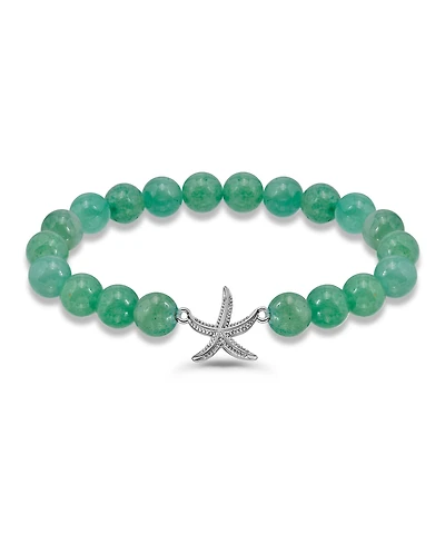 Macy's Aventurine Beads and Starfish Charm Silver Plated Stretch Bracelet