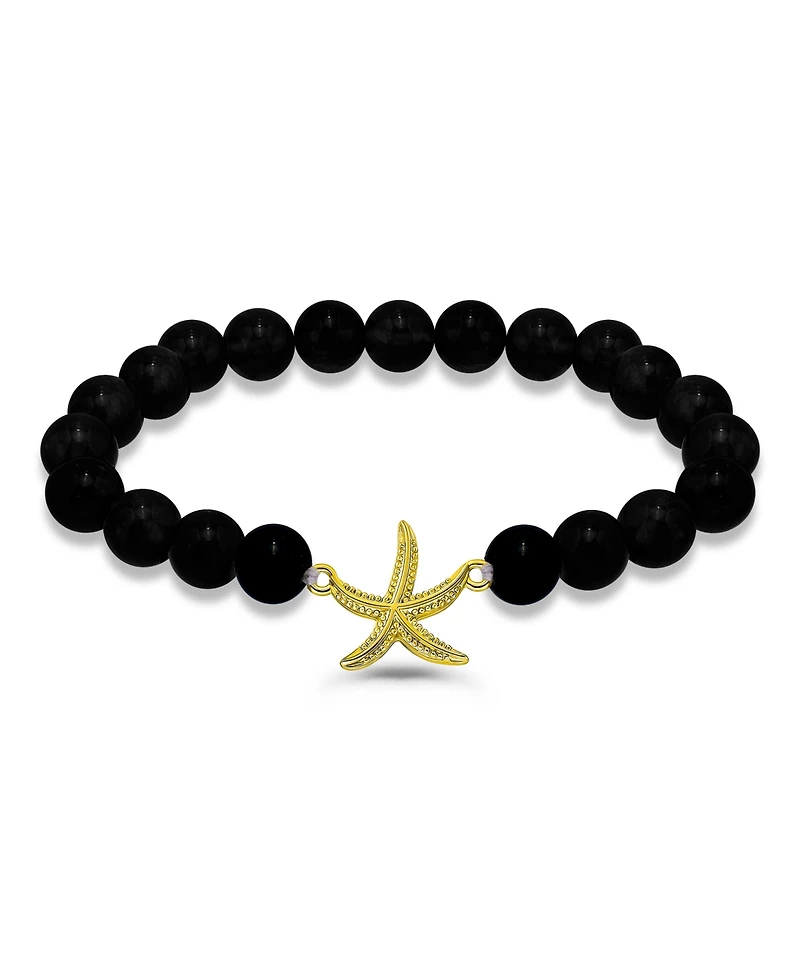 Macy's Picture Jasper Beads and Starfish Charm Gold Plated Stretch Bracelet