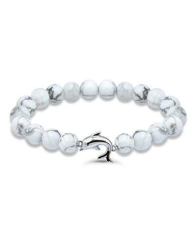 Macy's Howlite Chrysocolla Beads and Dolphin Charm Station Silver Plated Stretch Bracelet