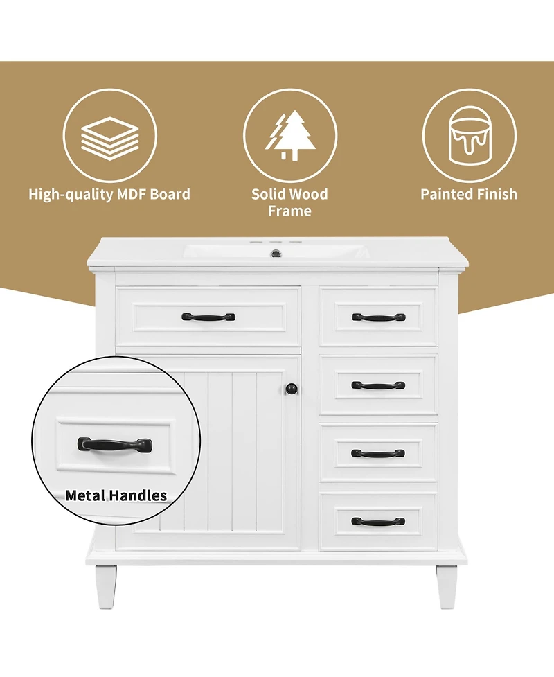 Casainc Freestanding Bathroom Vanity with Ceramic Sink Flip Drawers and Adjustable Shelf