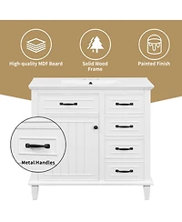 Casainc Freestanding Bathroom Vanity with Ceramic Sink Flip Drawers and Adjustable Shelf