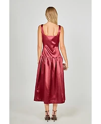 endless rose Women's Satin Velvet Drop Waist Midi Dress
