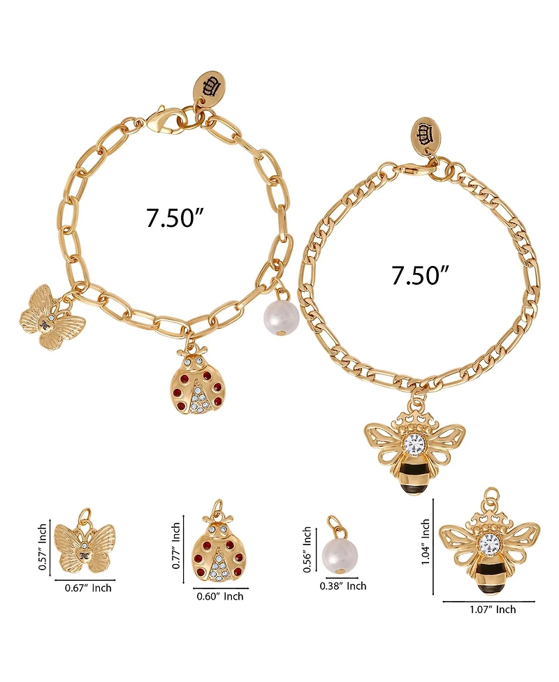 Juicy Couture Charm Bracelet Duo - Ladybug & Bee - Gold Tone