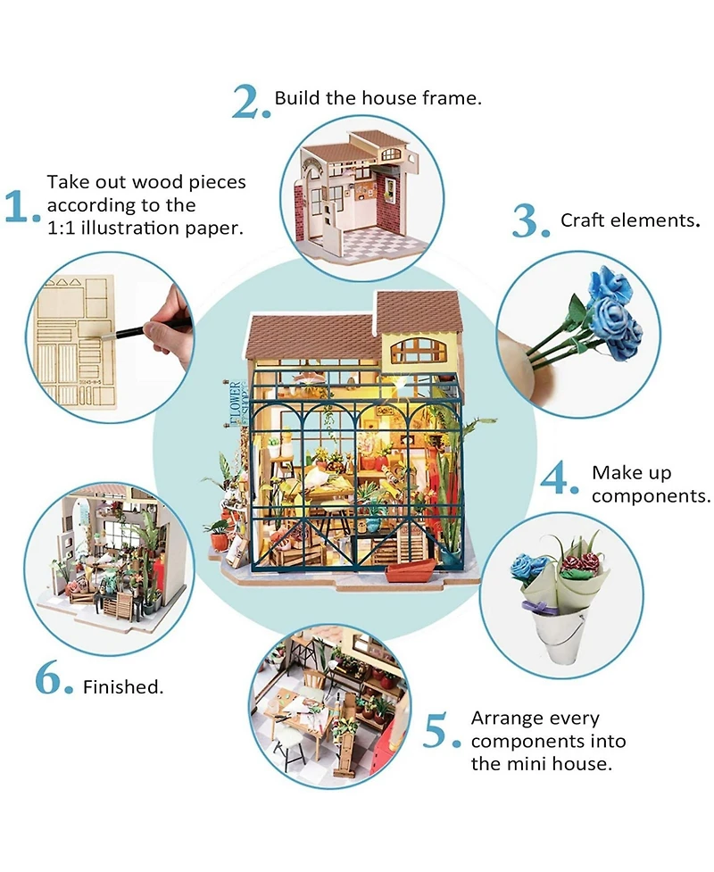 Robotime Diy Miniature Wooden Dollhouse Kit with Furniture Model Building Set