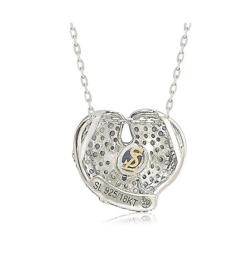 Suzy Levian Sterling Silver Sapphire Pave Whimsical Heart Leaf Necklace