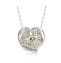Suzy Levian Sterling Silver Sapphire Pave Whimsical Heart Leaf Necklace
