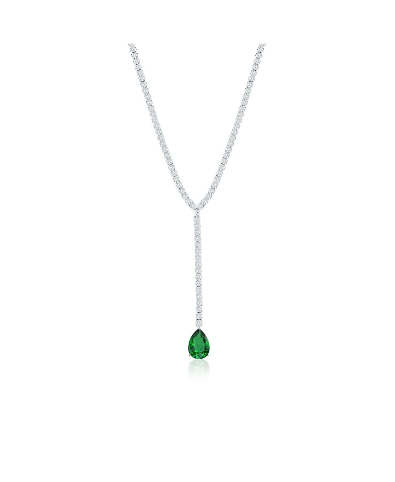 Suzy Levian Gala Collection Sterling Silver Pear-Cut Cubic Zirconia Drop Lariat Tennis Necklace