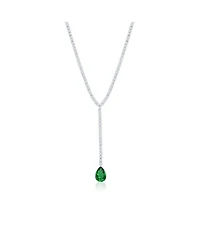 Suzy Levian Gala Collection Sterling Silver Pear-Cut Cubic Zirconia Drop Lariat Tennis Necklace