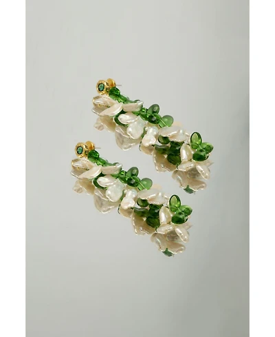 Classicharms Midori Pearl Petal & Peridot Tassel Earrings