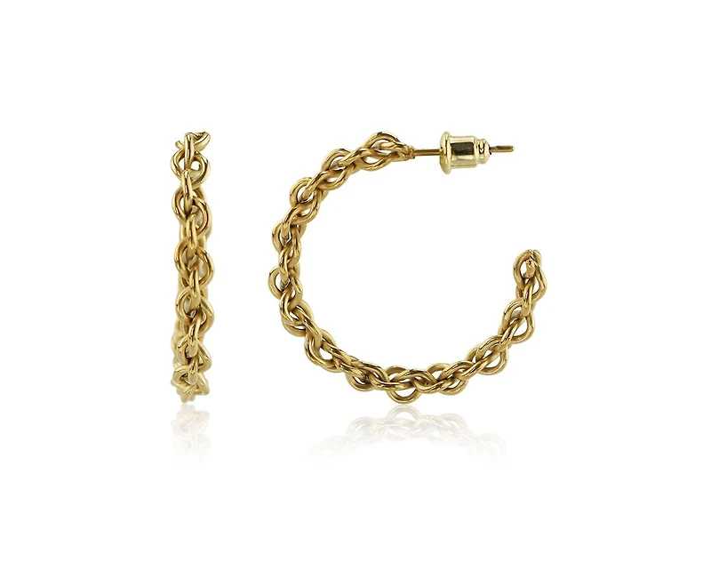 Rebl Jewelry 18K Gold Plated Interlocked Chain Hoop Earrings