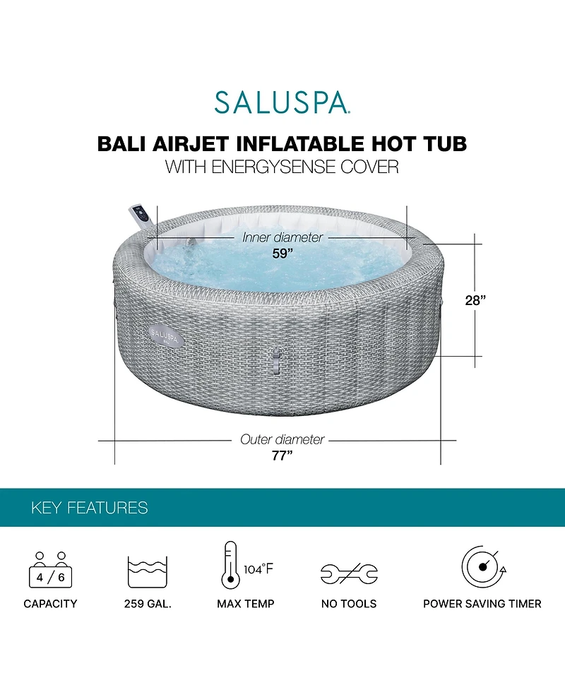 Bestway SaluSpa Bali Smart AirJet Inflatable Hot Tub w/ Energy Sense Cover.