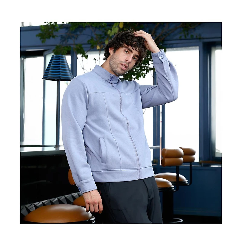 Campus Sutra Men's Flint Grey Panel-Stitch Knit Jacket