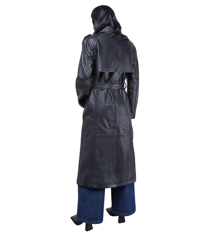 Warehouse Women's Real Leather Belted Trench Coat.