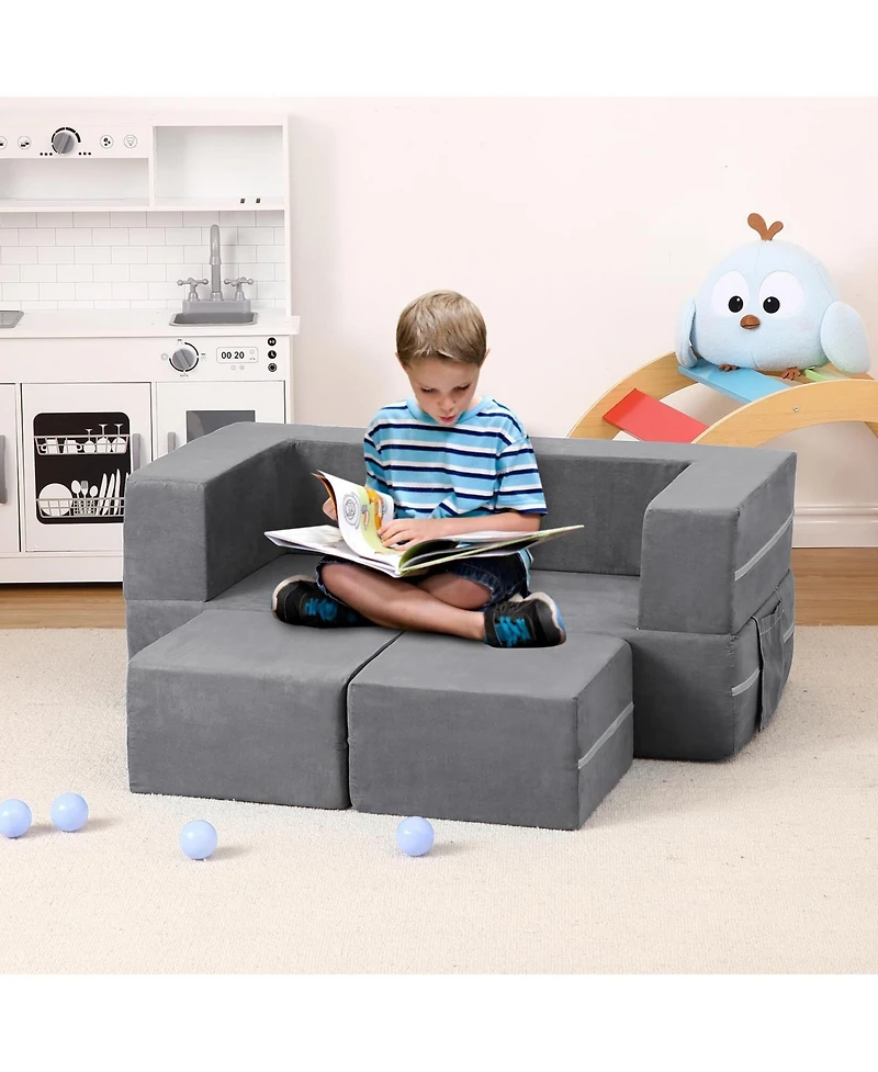 gaomon Kids Couch 3PCs Modular Play Couch, Toddler Convertible Sofa Foam Floor for Children, Bed Creative Set