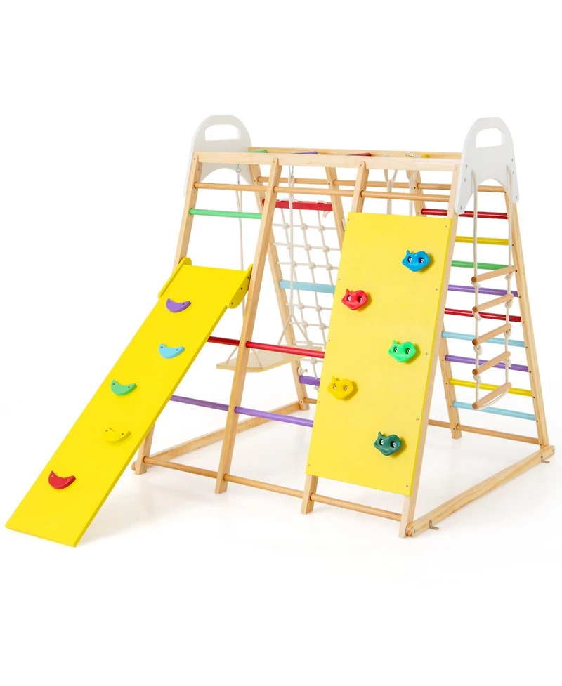 Hongge 8-in-1 Wooden Jungle Gym Playset with Slide, Monkey Bars, and Climbing Wall