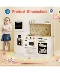 Skonyon Wooden Kids Kitchen Playset with Chalkboard Ice Maker Sink Lighted Microwave-White