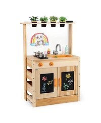 Kids Outdoor Wooden Mud Kitchen Playset with Sink & Planting Pots